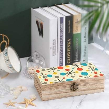 Retro Mid Century Wooden Keepsake Box Wood Memory Box with A Hinged Lid Wooden Storage Boxes Wood Gift Boxes for Picture Letter Time Capsule Keep Memories 8 * 3.7 * 2.3in