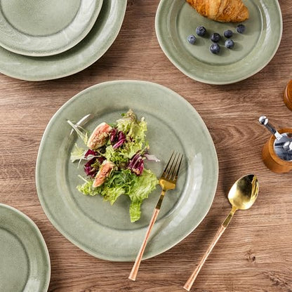 AmorArc Ceramic Dinnerware Sets for 4, Handmade Plates and Bowls Sets | Stoneware Reactive Glaze Dish Set, Scratch Resistant, Dishware Set for Kitchen Wedding, Dishwasher & Microwave Safe, 12 Pcs - color: Olive Green
