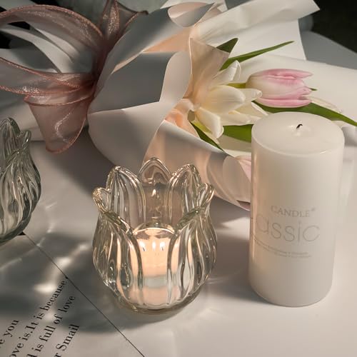 Tulip Votive Candle Holders Set of 6, Tea Light Candle Holder Glass for Table Centerpiece, Tealight Candle Holders for Wedding Déco, Birthday, Anniversary, Parties, and Holiday (Clear) - color: Clear - Set of 6
