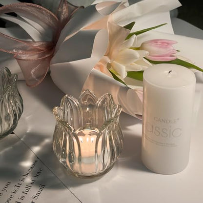 Tulip Votive Candle Holders Set of 6, Tea Light Candle Holder Glass for Table Centerpiece, Tealight Candle Holders for Wedding Déco, Birthday, Anniversary, Parties, and Holiday (Clear) - color: Clear - Set of 6