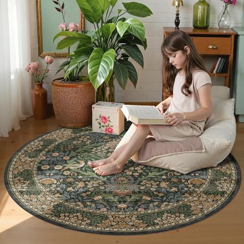4ft Round Washable Area Rug Non-Slip Carpet for Bedroom Gold Green - color: Gold Green (Larger Pattern), size: 4' (Round)
