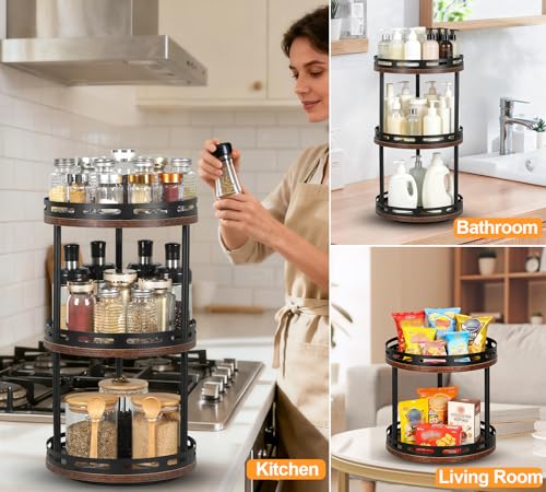 3 Tier Lazy Susan Organizer - 360° Rotating Spice Rack | Industrial Spinning Spice Rack, Versatile Wooden Lazy Susan for Kitchen Cabinet, Countertop, Pantry, Bathroom, Vanity - size: 3 Tier