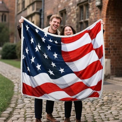 Tirrinia US Flag Patriotic Sherpa Throw American Flag Blanket, Cozy Sherpa Fleece Plush Bed Throw TV Blankets Reversible for Bed or Couch 4th of July Citizenship Election Veteran Gift - color: Fluttering Us Flag