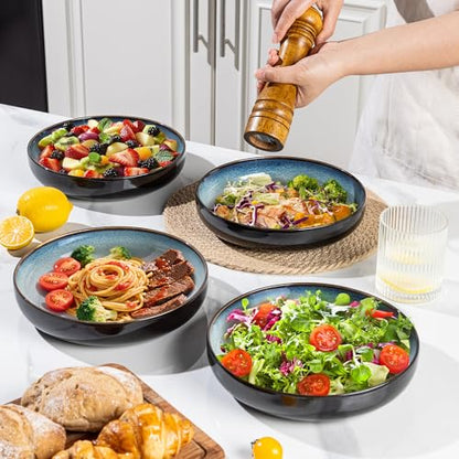 LERATIO 8.5" Ceramic Pasta Bowls Set of 4,38oz Large Stoneware Bowls Set | Reactive Glaze Serving Bowls Set,Wide Bowl for Pasta,Salad,Fruit & Noodles,Housewarming & Wedding Gift-Light Green - color: Blue White, size: Set of 4