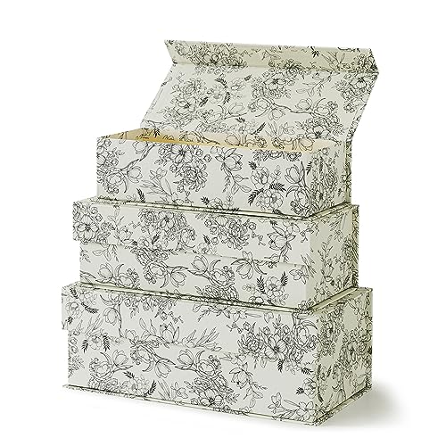 Soul & Lane - Decorative Storage Boxes with Lids, Set of 3, Elegant Floral | Cardboard Keepsake Boxes with Magnetic Closure for Documents and Photos, Pretty Small Gift Organizers for Home Decor - color: Elegant Floral