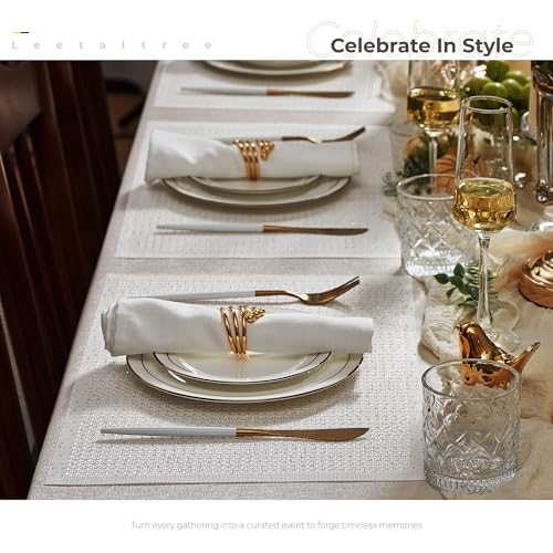 Leetaltree Woven Vinyl Placemats Set of 4, White Sequin | Waterproof & Washable Dining Table Mats for Wedding, Anniversary, Daily Use, Hand-Cut, Easy to Clean - color: 00- White Sequin, size: Set of 4