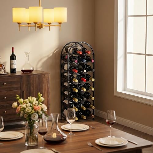 23 Bottles Arched Freestanding Floor Metal Wine Rack Wine Bottle Holders Stands, Black - color: Black, size: 23 Bottles