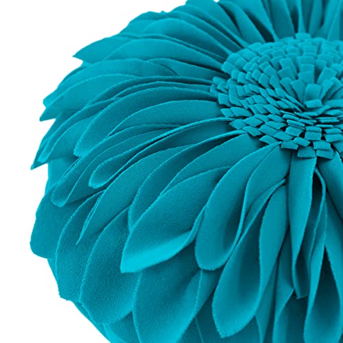 JWH 3D Flowers Throw Pillow Cover Decorative Sunflower Shaped Accent Handmade Floral Pillowcase Round Cushion with Insert for Couch Bed Chair 12 Inch Blue Green