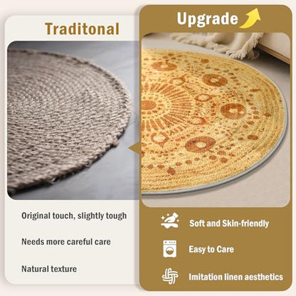 Carvapet 6 ft Round Washable Rug Imitation Jute Circle Rug | Low Pile, Non-slip Rubber Backing, Foldable Stain Resistant Area Rug Ideal for Living Room, Office, and Bathroom - color: S-brown, size: 6' (Round)