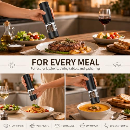 Automatic Electric Salt And Pepper Grinder Set Rechargeable Pepper Shakers | Electric Salt And Pepper Mill with Adjustable Coarseness, Upgraded large capacity, Kitchen Appliances Gifts for Women Men