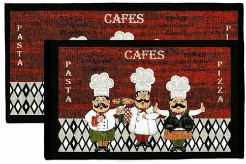 Kashi Home Kitchen Rug, Area Rug, Mat, Beautiful Print Non-Skid Latex Back Chef Trio 18x30 Rectangle - color: Chef Trio, size: 18x30 Rectangle
