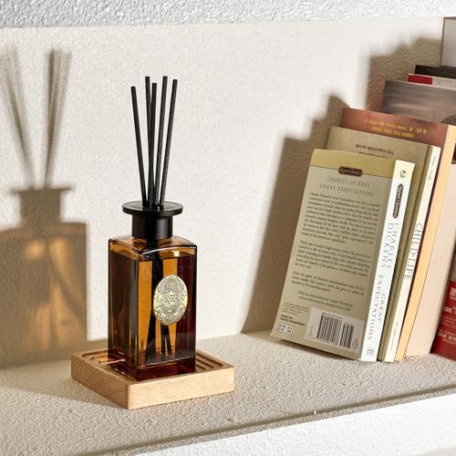 M&SENSE 6.3 oz Large Reed Diffuser Set | Tobacco Teakwood Scent Oil Diffuser with Sticks | Hotel Collection Non-Toxic Essential Oil |for Bedroom Bathroom Living Room - color: Tobacco Teakwood, size: 180ml