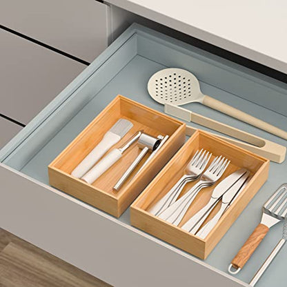 VeyFey Silverware Tray for Drawer, Stackable Kitchen Bamboo Drawer Organizer 9" x 6" x 2" Set of 2 - size: 9" x 6" x 2"