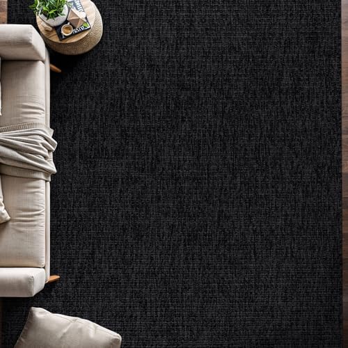 Beverly Rug Easy Jute Large Rug 9x12 Solid Washable Durable Outdoor Indoor Area Rugs for Living Dining Room Patio Office Stain Resistant Non Shedding Indoor Outside Carpet 9 x 12 Dark Gray - color: Dark Gray, size: 9' x 12' (Rectangular)