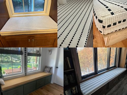 Custom Window Bench Seat Cushion Heavy Wicker Weaving Texture Customized Bay Window Sill Seating Foam Cushions for Indoor Furniture, Mudroom Entryway, Reading Kitchen Breakfast Nook, Non Slip Bottom
