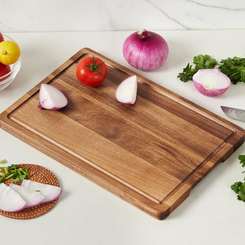 18"x12"Acacia Cutting Board for Kitchen, Wooden Chopping Board with Built-In Juice Grooves, 1" Thick, Side Handle, Butcher Block for Meat/Fruits/Vegetables - size: 18"L x 12"W