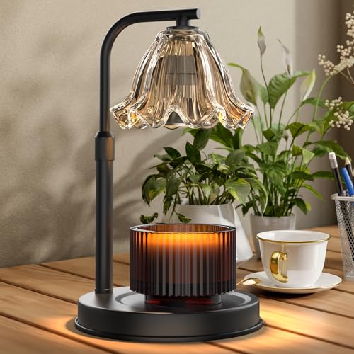 Flower Candle Warmer Lamp with Timer - Adjustable Height for Jar Candles | Metal and glass candle warmer with 4 brightness levels, 2/4/8-hour timer, adjustable 7.08-11.1 in pole and two 50W bulbs - color: Mother's Day gift