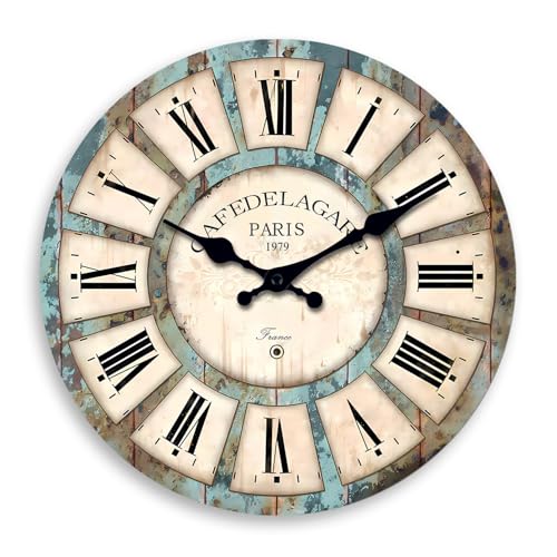 Wood Rustic Silent Wall Clocks for Living Room 24 Inch | Big Farmhouse Decorative Silent Non Ticking Wall Clock Battery Operated for Kitchen Bedroom - color: Blue1, size: 24 Inch