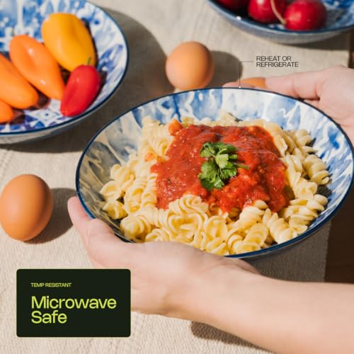 Pasta Bowls Set of 4 – Wide Ceramic Bowls for Pasta, Salads & Noodles | Elegant Serving Bowls for Everyday Use | Microwave & Dishwasher Safe Dinnerware Set