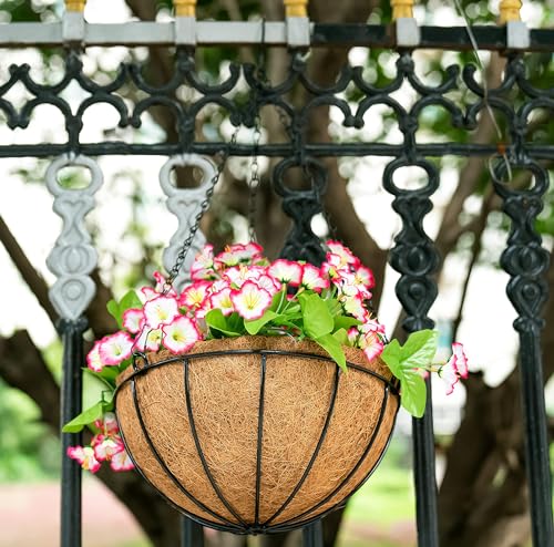 Kingbuy 12" Metal Hanging Basket for Herbs & Flowers – 6" Depth Rust-Resistant Wire with Coconut Liner & Adjustable Chains for Kitchen Window, Balcony & Garden - 2 Pack - size: 12 Inch, style: 2 Pack