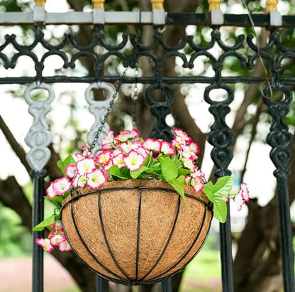 Kingbuy 12" Metal Hanging Basket for Herbs & Flowers – 6" Depth Rust-Resistant Wire with Coconut Liner & Adjustable Chains for Kitchen Window, Balcony & Garden - 2 Pack - size: 12 Inch, style: 2 Pack