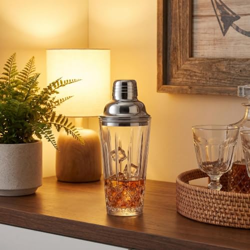 Cut Crystal Glass Cocktail Shaker - 15oz Lead-Free Crystal Shaker with Steel Strainer Lid - Premium Barware for Home Bartenders - Ideal for Mocktail, Espresso, Margarita, Martini Cocktails - color: Vertical Cut