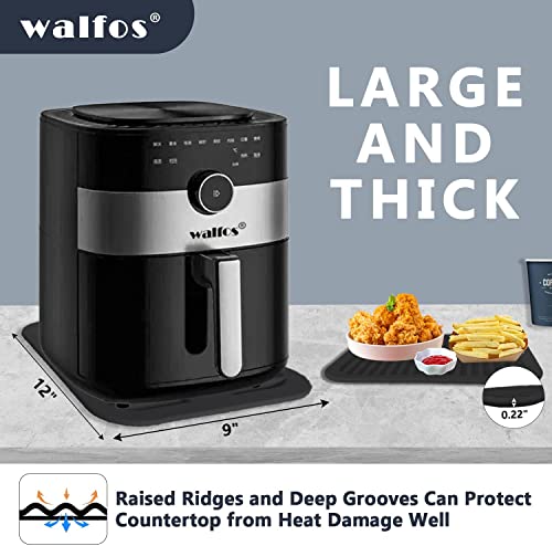 Walfos Silicone Trivets for Hot Pots and Pans - 446°F Heat Resistant Hot Pads for Kitchen Counter- 4 Pcs Multi-Purpose & Versatile Trivet Mat - Long-Lasting & Flexible Silicone Hot Pad（Black） - style: 9x12in, 4 Black Rectangle