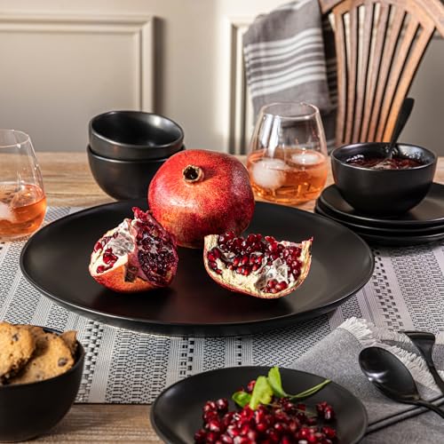 over&back Coupe Stoneware Serving Platter - Elegant 1-Piece Round Serving Platter to Complete Your Kitchen Set - 13.1" x 13.1" - Semi-Matte Black - color: Black, size: Round Platter