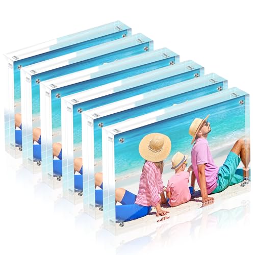 5x7 Acrylic Picture Frame Set of 6, 20mm Thick, Tabletop Display | Double-Sided Transparent Magnetic Frameless Photo Frame, for Office or Home Decor, for Photos, Fits Home, Office - size: 5x7