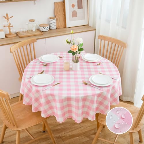 MANGATA CASA Baby Pink Gingham Round Tablecloth-2Pcs Checkered Table Cloth Waterproof Kitchen & Table Linens-Polyester Buffalo Plaid Wrinkle Free Table Cover(Baby Pink 60" Round-2Pack) - color: Baby Pink, size: 60R inch/2 pack