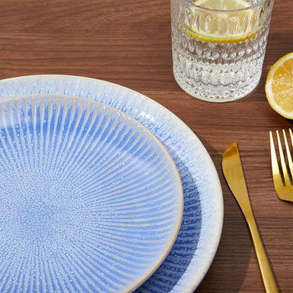 Ceramic Dinnerware Sets for 4, 12pcs Plates and Bowls Sets Dish Set | Stoneware Dishware sets, Microwave & Dishwasher Safe, Cereal Bowls and Dinner Plates Set, Stackable Dishes Set, Blue - color: Embossed Blue, size: Set (12pcs)