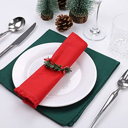 Christmas Napkin Rings Set of 12, Pine Needles Wreath with Red Berry Napkin Holder for Winter, Family Gathering, Banquet, Xmas Serviette Buckles for Table Setting (Pine Needles&Berry) - style: Pine Needles&Berry