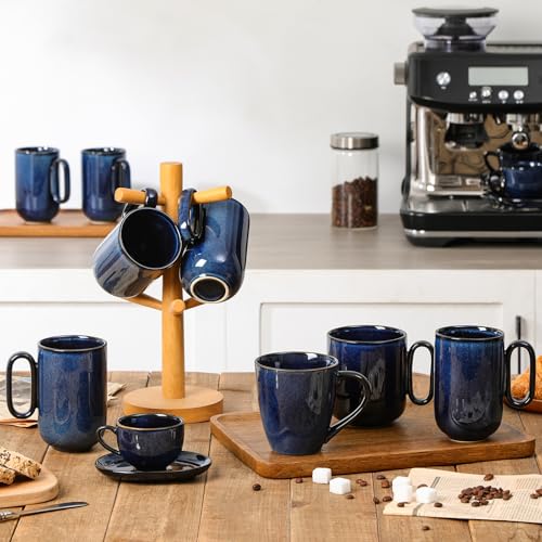vicrays Ceramic Coffee Mug Set - 16 Ounce Large Stoneware Mug for Men Women - Unique Glazed Porcelain Mugs with Handle for Coffee Latte Tea Milk Cocoa - Set of 6 (Blue) - color: Blue
