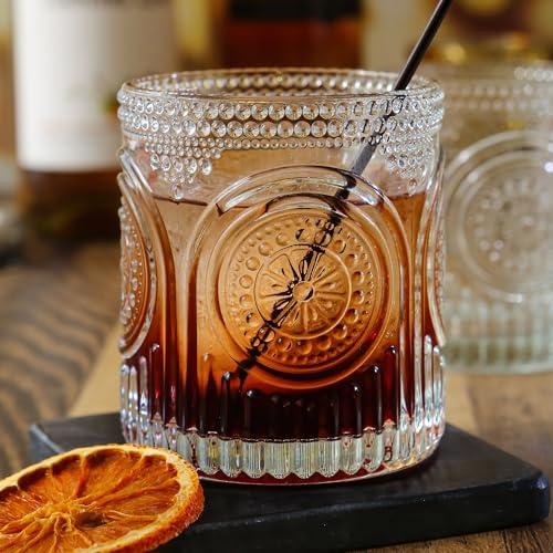 Ribbed Retro Arch Floral Clear Drinking Glasses Set of 6, (10 oz) Vintage Glassware Set by Kate Aspen| Cocktail Glass Set, Juice Glass, Water Cups | Great Hostess Gift & Gift for New Home Owners - color: Clear