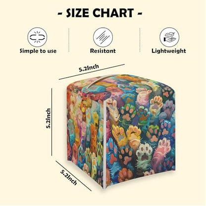 Colorful Cat Paws Tissue Box Cover, Cat Lover Leather Tissue Box Holder Square Facial Paper Organizer Dispenser for Bathroom Kitchen Bedroom Vanity Countertop Nightstands - color: Cat Paws-a
