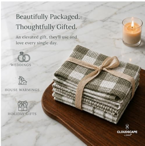 CSL Premium Kitchen Towels Set of 6,Highly Absorbent,Quick Dry,18x28,Green | Cotton, Soft and Lint-free, Hanging Loop, Holds up Wash After Wash, Fresh Tone, Suits any style, Great Bundle Value - color: Olive - Waffle, size: 6 Pack