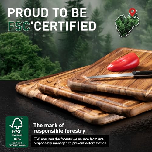 Teak Wood Cutting Board Set for Kitchen High-End Non Toxic Non Slip Over Sink Solid Thick Wood Haus Chopping Board Extra Large Big Small Best Kitchen Essential House Warming Hostess Host Gift - style: Set of 3