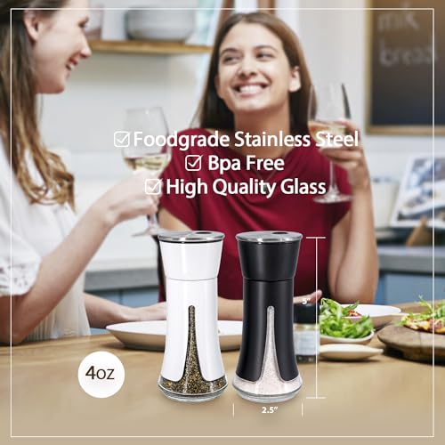 Aelga Farmhouse Salt and Pepper Shakers - Salt Shaker with Adjustable Pour Holes for Himalayan, Kosher, Black and White - color: Black/White