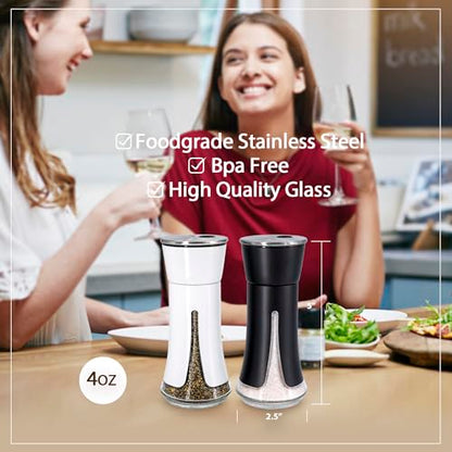 Aelga Farmhouse Salt and Pepper Shakers - Salt Shaker with Adjustable Pour Holes for Himalayan, Kosher, Black and White - color: Black/White