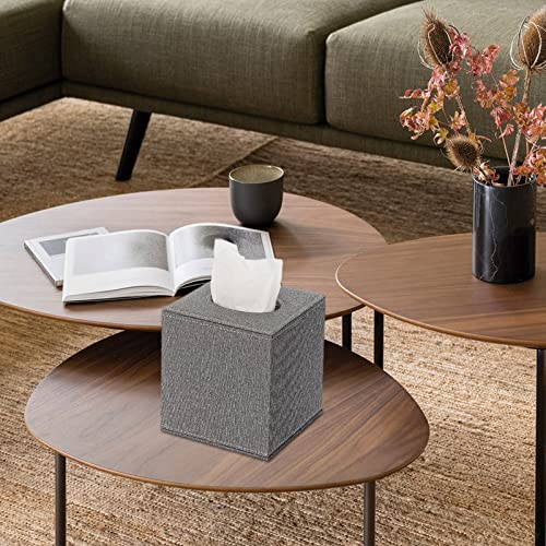 Sumnacon Square Linen Tissue Box Cover - Stylish Cube Tissue Box Holder with Magnetic Bottom, Decorative Tissue Box for Vanity Toilet Dresser Night Stand Table Countertop Home Office Car, Grey | Stylish Cube Tissue Box Covers Decorative Tissue Box for Van