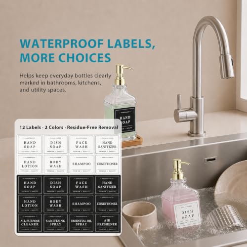 Clear Glass Soap Dispenser Set: Modunful 2 Pack 16.9oz Countertop Soap Dispenser with Bamboo Tray, Silicone Funnel & 60 Waterproof Stickers - for Kitchen Bathroom - color: Dm2647-gold
