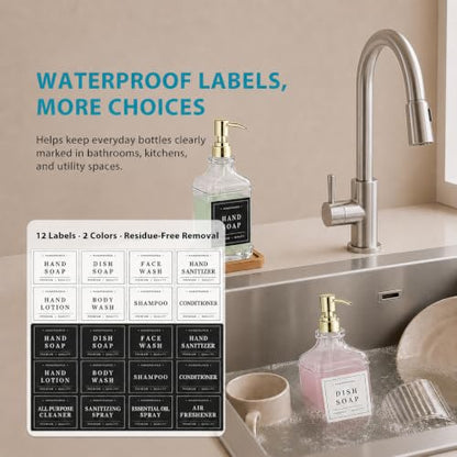Clear Glass Soap Dispenser Set: Modunful 2 Pack 16.9oz Countertop Soap Dispenser with Bamboo Tray, Silicone Funnel & 60 Waterproof Stickers - for Kitchen Bathroom - color: Dm2647-silver