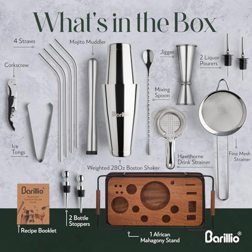 Barillio Premium Home Bar Bundle – 23-Piece Bartender Kit + 24 oz Crystal Mixing Glass