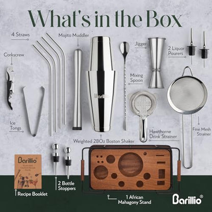 Barillio Premium Home Bar Bundle – 23-Piece Bartender Kit + 24 oz Crystal Mixing Glass