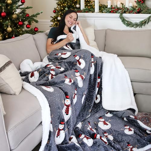 Catalonia Snowman Blanket, Holiday Theme Sherpa Fleece Throw, Blanket for Couch and Bed, Christmas Blanket | Super Soft, Comfy, Cozy, Fluffy, Warm | 60x80 inch, Grey - color: Snowman, size: 60"x80"