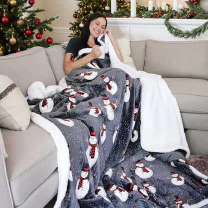 Catalonia Snowman Blanket, Holiday Theme Sherpa Fleece Throw, Blanket for Couch and Bed, Christmas Blanket | Super Soft, Comfy, Cozy, Fluffy, Warm | 60x80 inch, Grey - color: Snowman, size: 60"x80"
