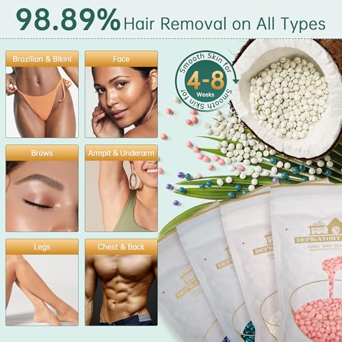 Lifestance Waxing Kit for Women & Men - L3 Serene Gold Digital Warmer, Silicone Wax Pot Liner, Hair Removal Kit with 14.1oz Hard Wax Beads & Oil Spray, Professional for Home Brazilian Bikini Face Leg - color: Chic Enhanced LCD (Serene Gold) Kit