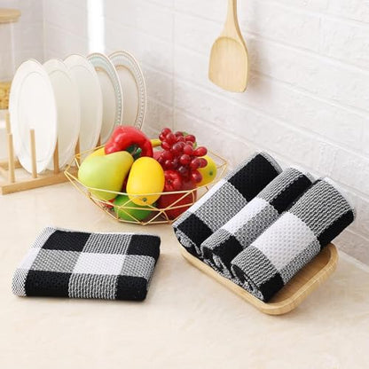 Homaxy Cotton Plaid 12 Pack Kitchen Towels, 13" x 28", White & Black | Waffle Weave, Plaid, Super Soft and Absorbent Dish Towels, Quick Drying, Multi-Purpose - color: White & Black, size: 13 x 28 - 12 Pack