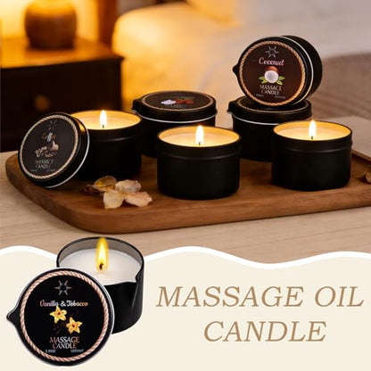 6 Pack Low Temperature Massage Oil Candle Set | Soy Wax That Melts Into Skin Nourishing Body Oil Massage Candle for Home Spa, Massage Therapy, Relaxation - Natural - 2.35 oz