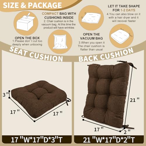 BUYUE Chair Cushion Set for Rocking Chair, Back Pillow & Seat Cushion with Ties, Original Woven Fabric Non-Slip Chair Pads for Elderly Sitting, Chocolate - color: Chocolate